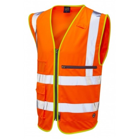 Leo W24 Superior Hi Vis Vest With Tablet Pocket Orange