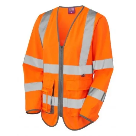 Womens Long Sleeve Zip Hivis Vest With Pockets Orange