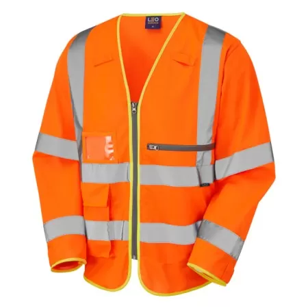 Leo Superior Sleeved Hi Vis Vest with Tablet Pocket - S24 ORANGE