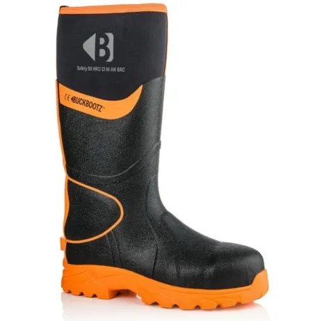 Buckbootz Black and Orange Hi Vis Wellington BBZ8000