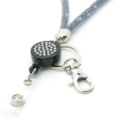 Retractable Lanyard with Sparkle glitter GREY