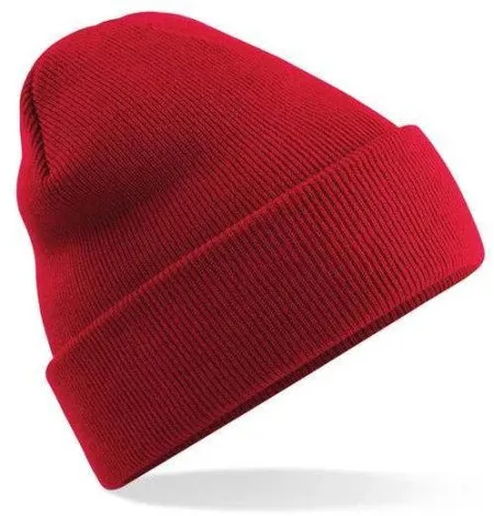 Embroidered Knitted Beanie Hat Beechfield BC045 Classic Red
