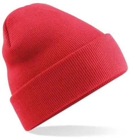 Embroidered Knitted Beanie Hat Beechfield BC045 Coral