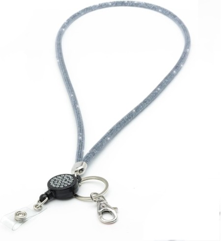 Retractable Lanyard with Sparkle glitter GREY