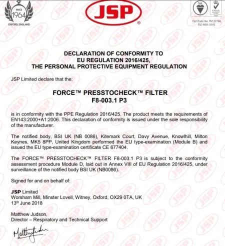 JSP Press to check filters P3 filters Pack of 2