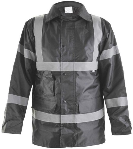 Black Hi Vis Coat with Reflective Stripes