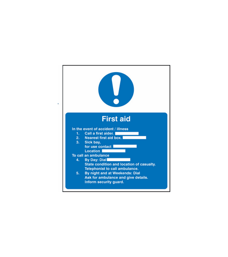 First aid/accident/illness sign