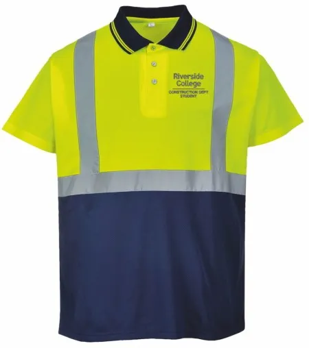 Hi Vis Polo Yellow & Blue & Construction logo