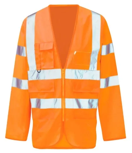 Orange long sleeve hi vis vest with pockets
