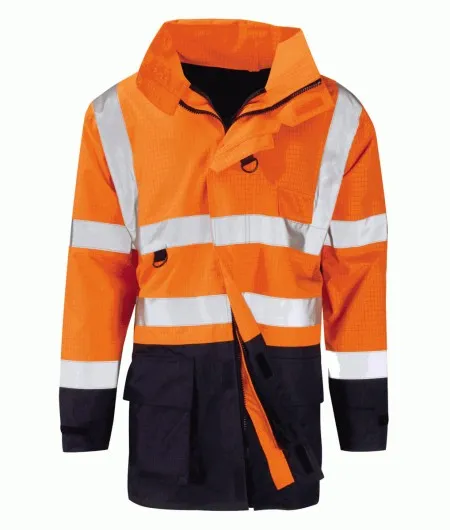 Orange & Navy Flame Retardant Anti Static Hi Vis Coat