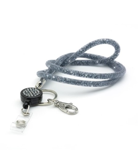 Retractable Lanyard with Sparkle glitter GREY