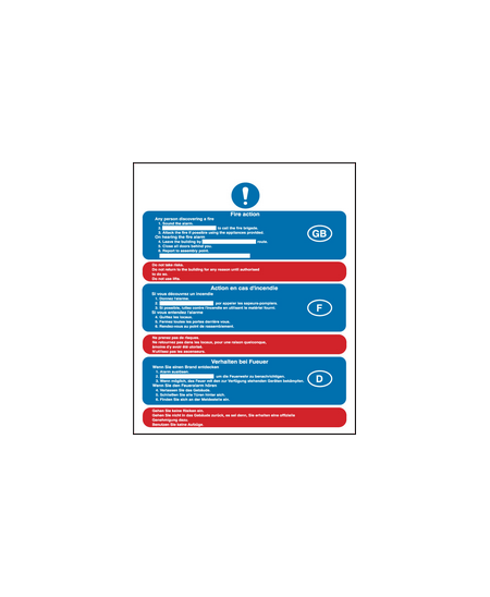 Multi lingual fire action sign