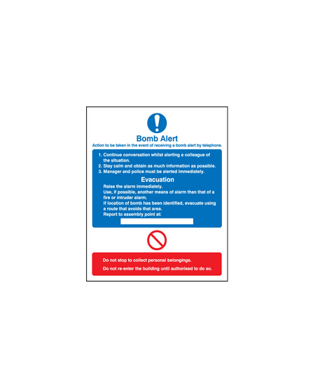 Bomb alert action sign