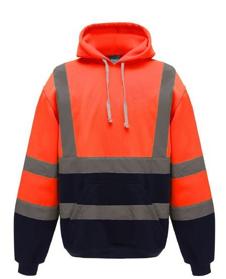HVK05 Personalised Pull-Over Hivis Hoodie Orange Navy Front