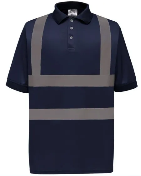 Navy Polo Shirt with hi vis stripes