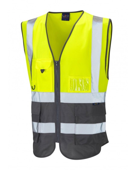 Hi Vis Vest with Pockets Leo W11 Yellow/Grey
