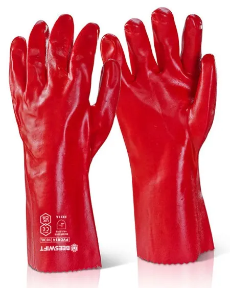 PVC Open Cuff Red Gauntlet Glove 14" PCVG14