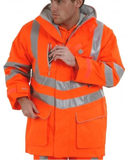 Pulsarail Padded Waterproof Orange Hi Vis Storm Coat  PR502