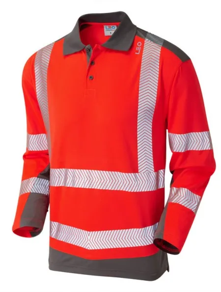 Red Long Sleeve Hi Vis Polo Shirt Coolviz Leo P15-R/GY