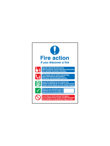 Multi lingual fire action manual no lift sign