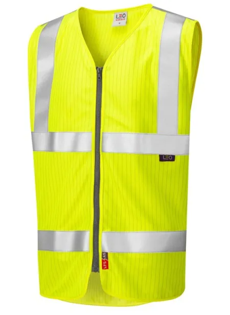 Flame Retardant And Anti Static Hi Vis Vest With Zip Leo W25 Yellow