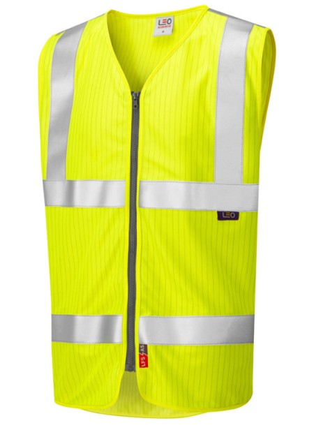 Flame Retardant And Anti Static Hi Vis Vest With Zip Leo W25 Yellow