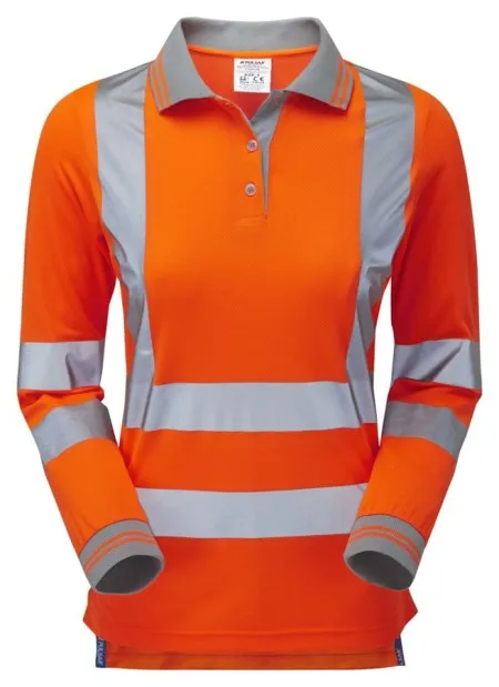 Ladies Orange Hi Vis Long Sleeve Polo Pulsar PR703