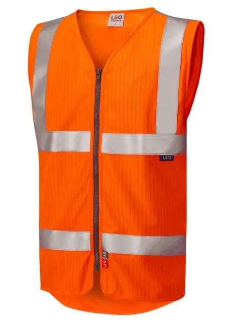 Flame Retardant And Anti Static Hi Vis Vest With Zip Leo W25 Orange
