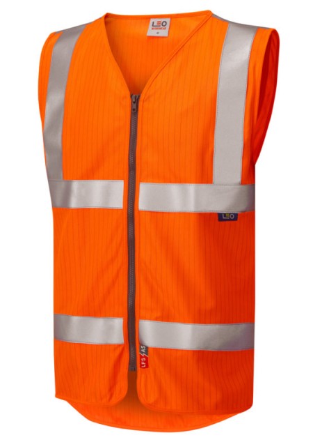 Flame Retardant And Anti Static Hi Vis Vest With Zip Leo W25 Orange