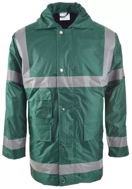 Bottle Green Hi Vis Coat with Reflective Stripes