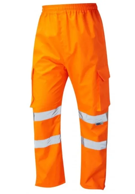 Leo L01 Orange Hi Vis Waterproof Overtrousers with pockets