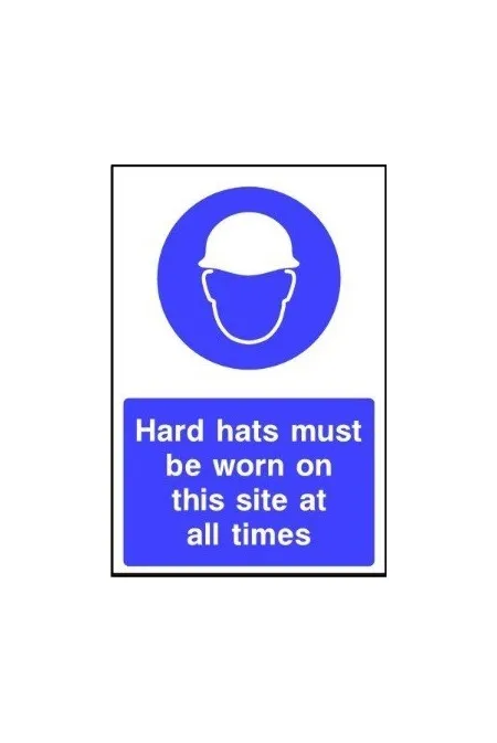 Hard hats must be worn on site all time sign