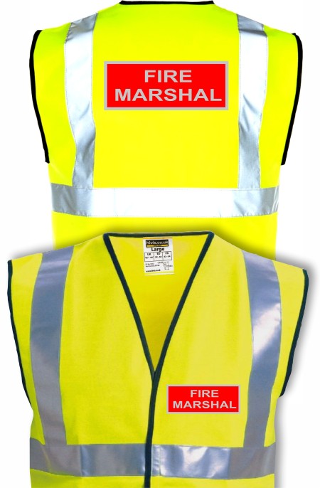 Hi Vis Vest With Red And Silver Fire Marshal Print with Large rear Print