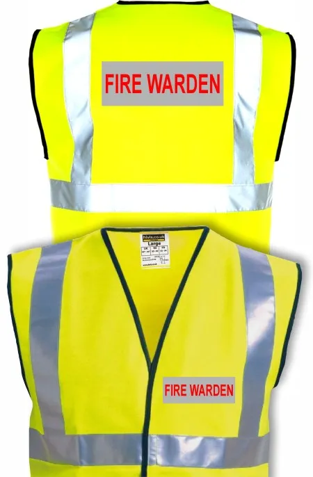 Hi Vis Vest With Red And Silver Fire Warden Print with Large rear Print