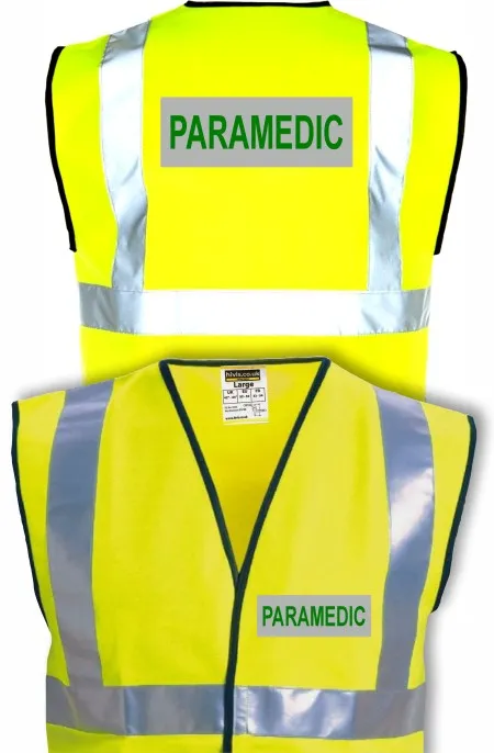 Hi Vis Vest With Green And Silver Paramedic Print with Large Rear Print