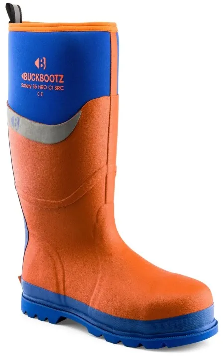 Buckbootz Orange and Blue Safety Wellington BBZ6000