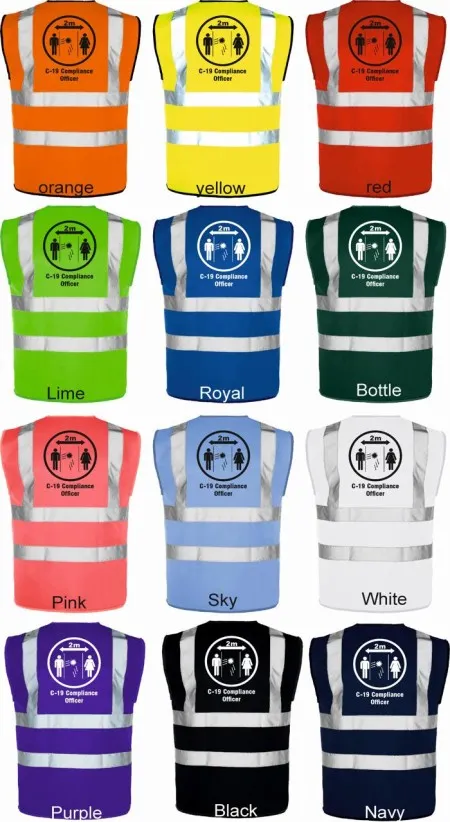 Compliance C19 Officer hi vis vests colours