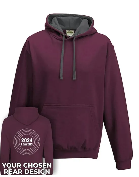 Varsity Leavers Hoodie with students names printed to rear in the number of the year & your logo embroidered to the front, "Design 3"