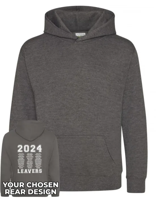 Kids Leavers Hoodie with students names printed to rear in 3 columns, "Design 1"