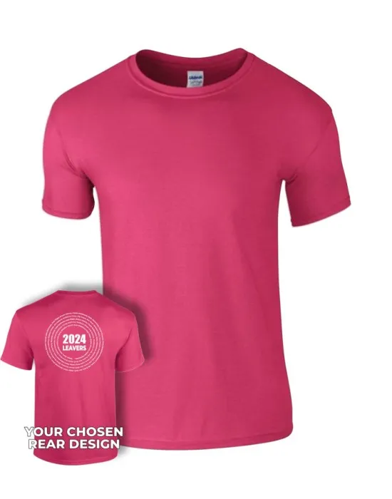 Kids Leavers T-Shirt with students names printed to rear in multiple circles & your logo embroidered to the front, "Design 3"