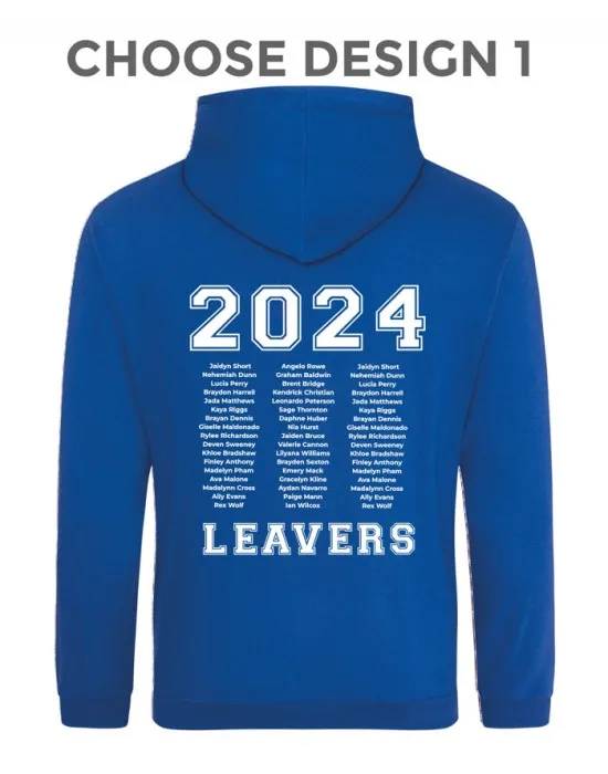 Leavers Hoody Design 1 With A Rear Print With Students Names In 3 Rows