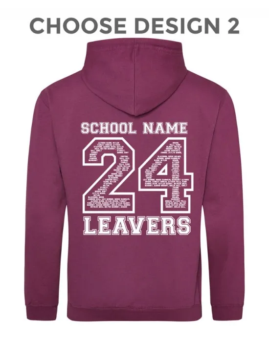 Leavers Hoodie with students names printed to rear in the number of the year, "Design 2"