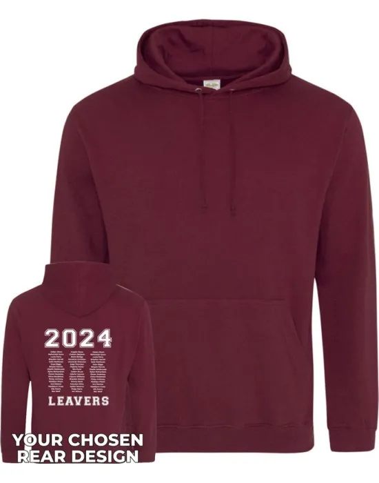 Kids Leavers Hoodie with students names printed to rear in multiple circles, "Design 3"