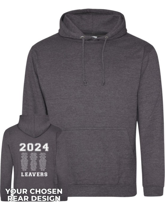 Leavers Hoodie with students names printed to rear in the number of the year, "Design 2"