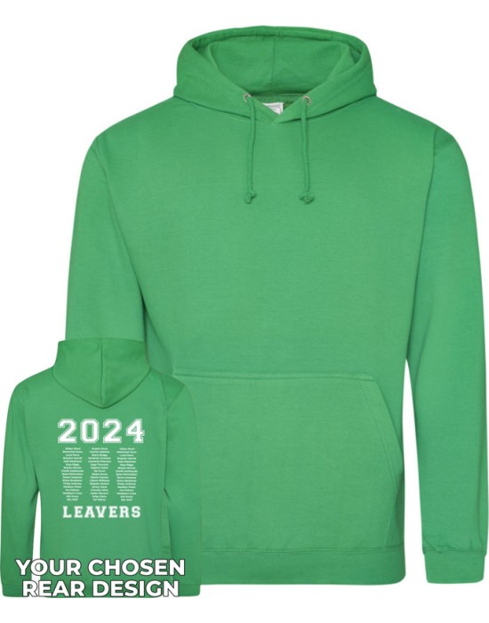 Leavers Hoodie with students names printed to rear in the number of the year, "Design 2"