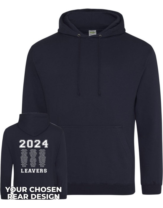 Leavers Hoodie with students names printed to rear in the number of the year, "Design 2"