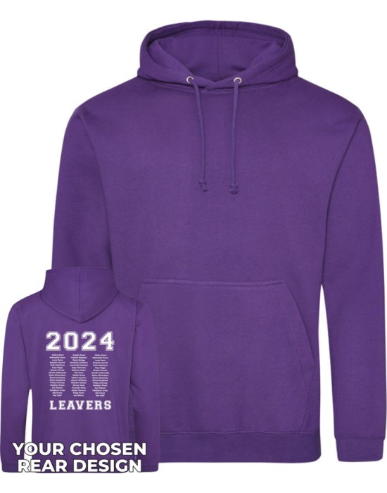 Leavers Hoodie with students names printed to rear in multiple circles, "Design 3"