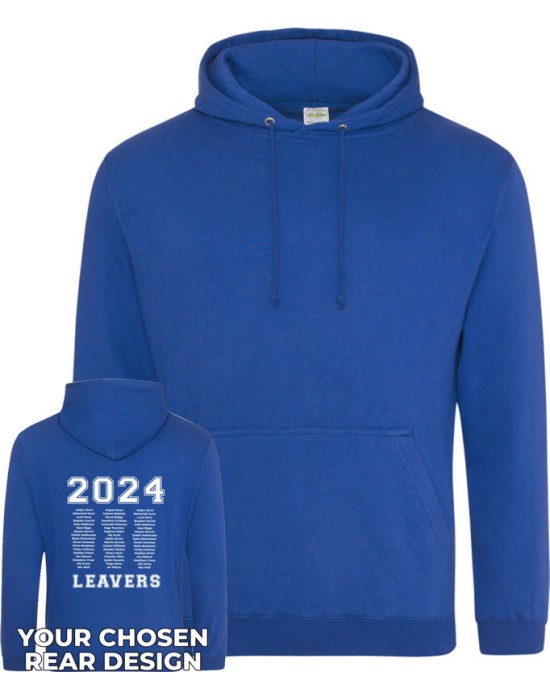 Leavers Hoodie with students names printed to rear in multiple circles, "Design 3"