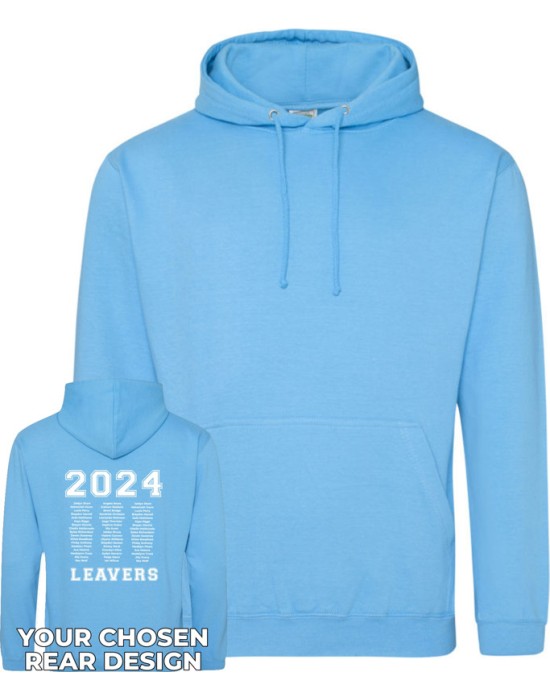 Leavers Hoodie with students names printed to rear in the number of the year, "Design 2"