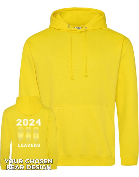 Leavers Hoodie with students names printed to rear in multiple circles, "Design 3"